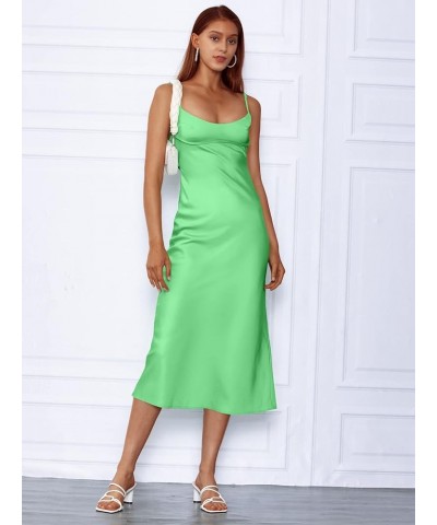 Womens Corset Satin Silk Spaghetti Midi Dresses Bodycon Backless Strap Cutout Dress Green $24.96 Dresses