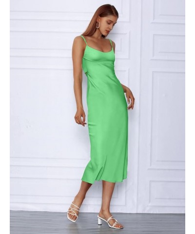 Womens Corset Satin Silk Spaghetti Midi Dresses Bodycon Backless Strap Cutout Dress Green $24.96 Dresses