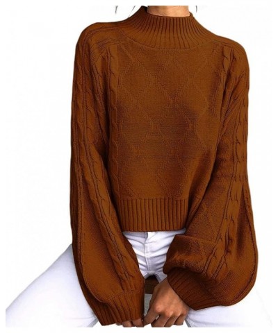 Women's Mock Turtleneck Lantern Sleeve Cable Knit Pullover Sweater Tops Coffee $16.28 Sweaters