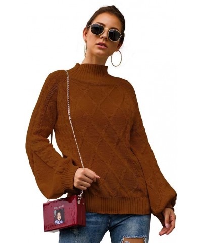 Women's Mock Turtleneck Lantern Sleeve Cable Knit Pullover Sweater Tops Coffee $16.28 Sweaters