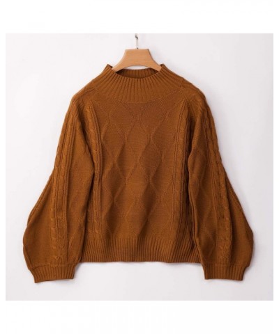 Women's Mock Turtleneck Lantern Sleeve Cable Knit Pullover Sweater Tops Coffee $16.28 Sweaters