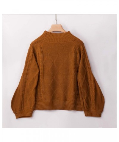 Women's Mock Turtleneck Lantern Sleeve Cable Knit Pullover Sweater Tops Coffee $16.28 Sweaters