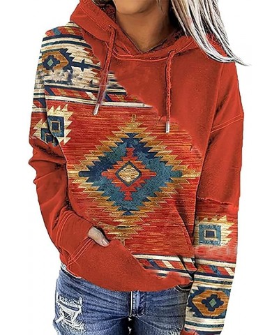 Women Aztec Hoodie Pullover Geometric Crewneck Sweatshirt Western Ethnic Vintage Sweater with Pockets Color4 $16.64 Hoodies &...