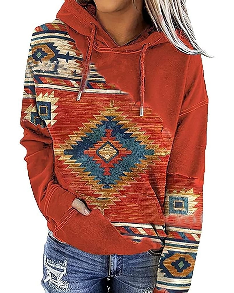 Women Aztec Hoodie Pullover Geometric Crewneck Sweatshirt Western Ethnic Vintage Sweater with Pockets Color4 $16.64 Hoodies &...