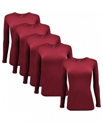 Women's Under Scrub Tee Crew Neck Long Sleeve T-Shirt 5- Pack Burgundy $26.74 Underwear