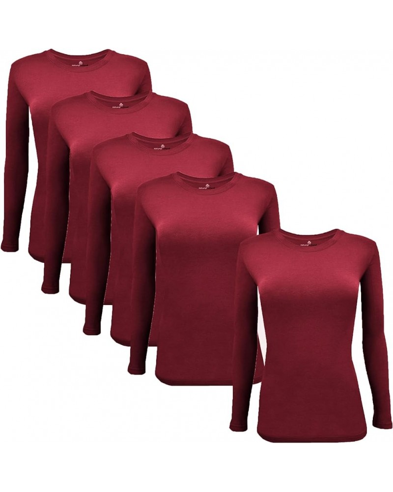 Women's Under Scrub Tee Crew Neck Long Sleeve T-Shirt 5- Pack Burgundy $26.74 Underwear