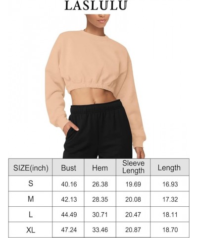 Womens Cropped Sweatshirts Fleece Cinch Bottom Pullover Long Sleeve Athletic Shirts Sweater Fall Outfits Crop Tops Light Apri...