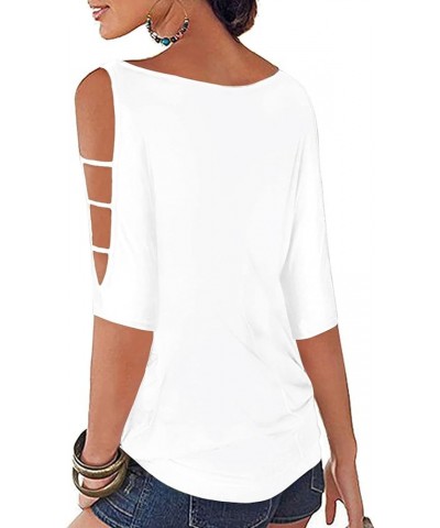 Womens Summer Cold Shoulder Tops 3/4 Sleeve T Shirts Pullover Casual Dolman Blouses 0 White $15.65 Blouses