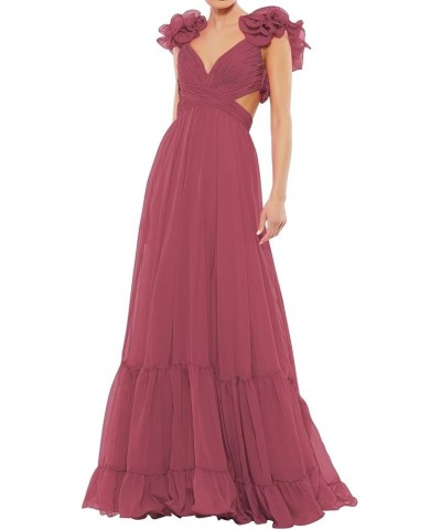 Chiffon Ruffle Prom Dresses Long for Women A Line Bridesmaid Dresses Tiered Backless Formal Evening Gowns Desert Rose $38.71 ...