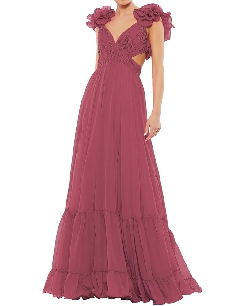 Chiffon Ruffle Prom Dresses Long for Women A Line Bridesmaid Dresses Tiered Backless Formal Evening Gowns Desert Rose $38.71 ...