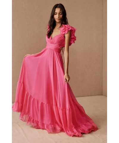 Chiffon Ruffle Prom Dresses Long for Women A Line Bridesmaid Dresses Tiered Backless Formal Evening Gowns Desert Rose $38.71 ...