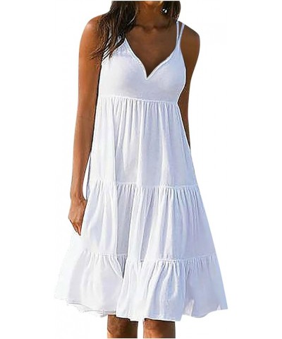 Womens Summer Dresses 2024 Sleeveless Casual Beach Flowy Sundress Plus Size Scoop Neck Tiered Swing Pleat Midi Dress A02-whit...
