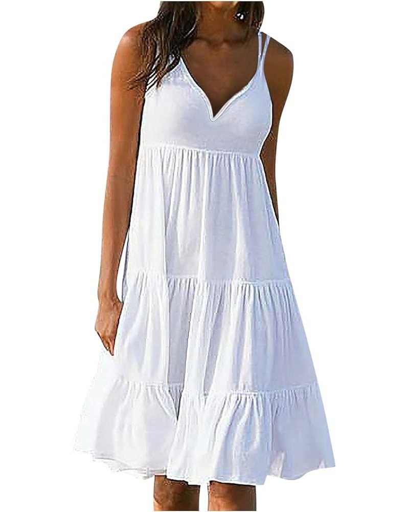 Womens Summer Dresses 2024 Sleeveless Casual Beach Flowy Sundress Plus Size Scoop Neck Tiered Swing Pleat Midi Dress A02-whit...