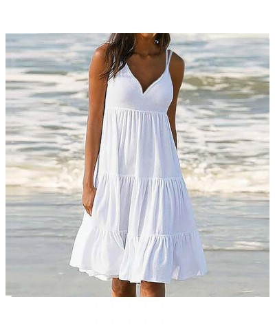 Womens Summer Dresses 2024 Sleeveless Casual Beach Flowy Sundress Plus Size Scoop Neck Tiered Swing Pleat Midi Dress A02-whit...