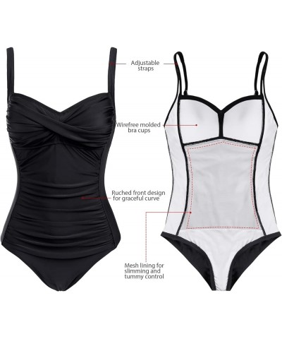 Womens Retro One Piece Swimsuit Tummy Control Slimming Bathing Suit Ruched Swimwear(Size 6-24w) Molded Cups-black $18.59 Swim...