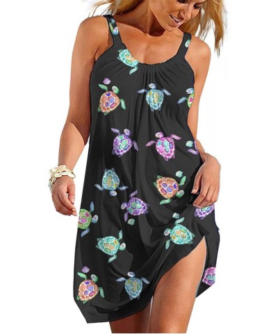 Women's Summer Casual Halter Sleeveless Dress Colorful Print Flowy Spaghetti Strap Beach Tank Sundress Black $16.42 Dresses