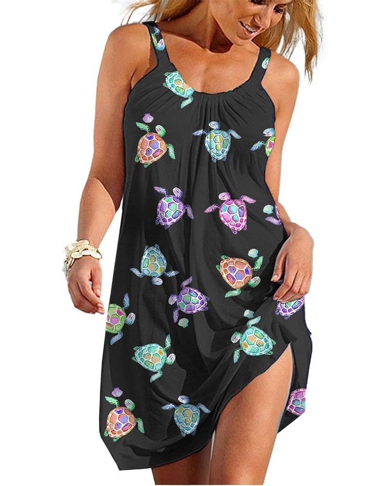 Women's Summer Casual Halter Sleeveless Dress Colorful Print Flowy Spaghetti Strap Beach Tank Sundress Black $16.42 Dresses