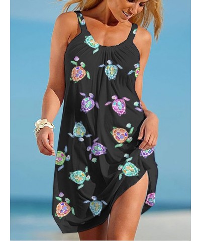 Women's Summer Casual Halter Sleeveless Dress Colorful Print Flowy Spaghetti Strap Beach Tank Sundress Black $16.42 Dresses