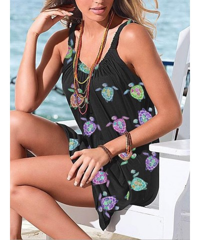 Women's Summer Casual Halter Sleeveless Dress Colorful Print Flowy Spaghetti Strap Beach Tank Sundress Black $16.42 Dresses