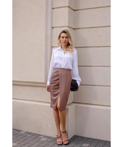 Wear to Work Pencil Skirts for Women Elastic High Waist Ruched Wrap Split Slit Bodycon Midi Skirt Coral Pink $20.99 Skirts