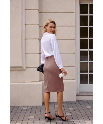 Wear to Work Pencil Skirts for Women Elastic High Waist Ruched Wrap Split Slit Bodycon Midi Skirt Coral Pink $20.99 Skirts