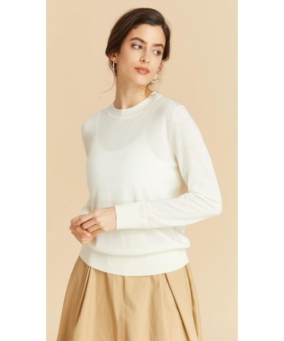 Women's 100% Merino Wool Crewneck Sweater, Long Sleeve Pullover, Tops for Women, Gifts Ready Ivory $37.79 Sweaters