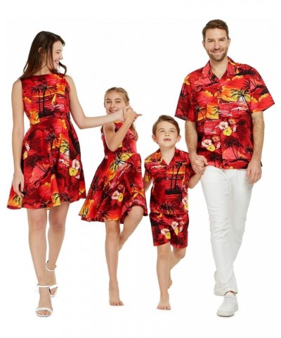 Matchable Family Hawaiian Luau Men Women Girl Boy Clothes in Sunset Red Big Boy Boy Short Sleeve $18.33 Blouses