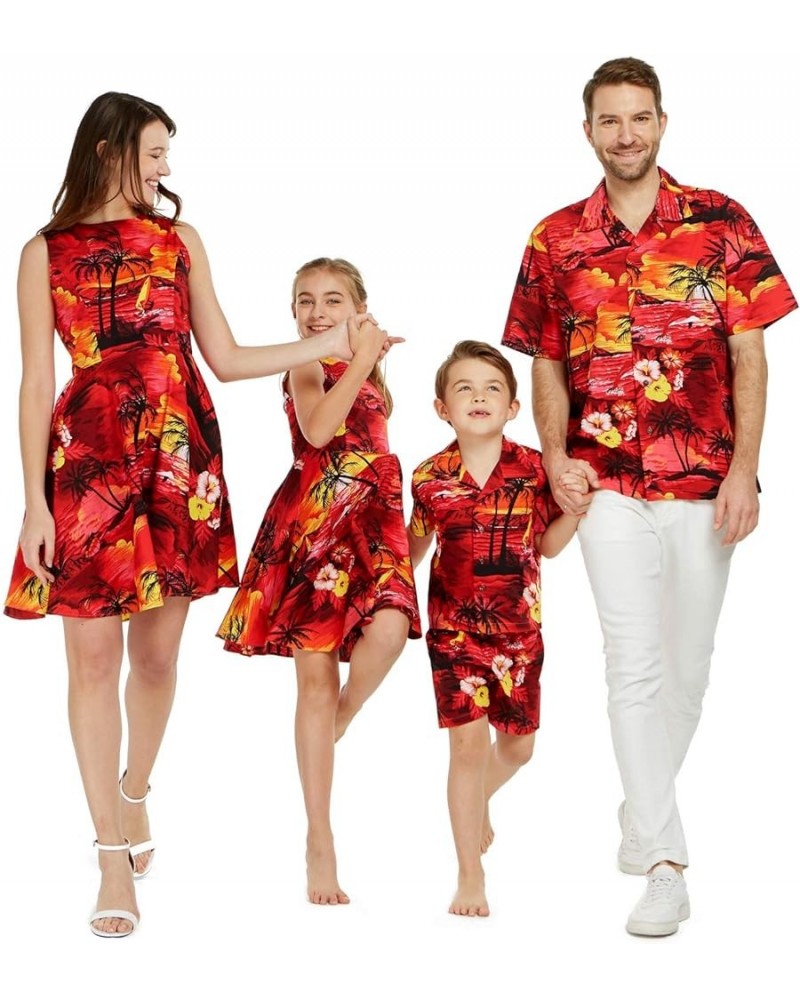 Matchable Family Hawaiian Luau Men Women Girl Boy Clothes in Sunset Red Big Boy Boy Short Sleeve $18.33 Blouses