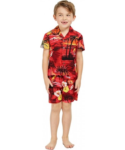 Matchable Family Hawaiian Luau Men Women Girl Boy Clothes in Sunset Red Big Boy Boy Short Sleeve $18.33 Blouses