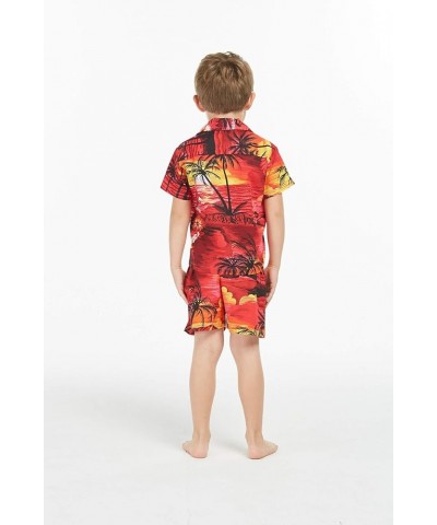 Matchable Family Hawaiian Luau Men Women Girl Boy Clothes in Sunset Red Big Boy Boy Short Sleeve $18.33 Blouses