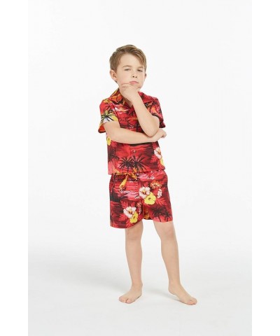 Matchable Family Hawaiian Luau Men Women Girl Boy Clothes in Sunset Red Big Boy Boy Short Sleeve $18.33 Blouses