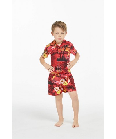 Matchable Family Hawaiian Luau Men Women Girl Boy Clothes in Sunset Red Big Boy Boy Short Sleeve $18.33 Blouses