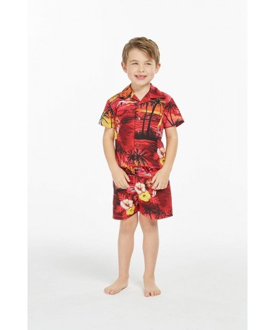 Matchable Family Hawaiian Luau Men Women Girl Boy Clothes in Sunset Red Big Boy Boy Short Sleeve $18.33 Blouses