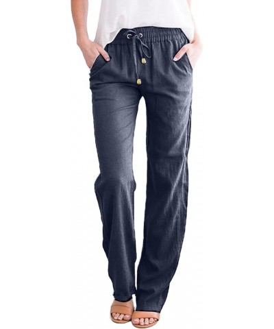 Womens Casual Pants Straight Leg Drawstring Elastic High Waist Loose Comfy Trousers with Pockets Trendy Pants 2024 3-navy $17...