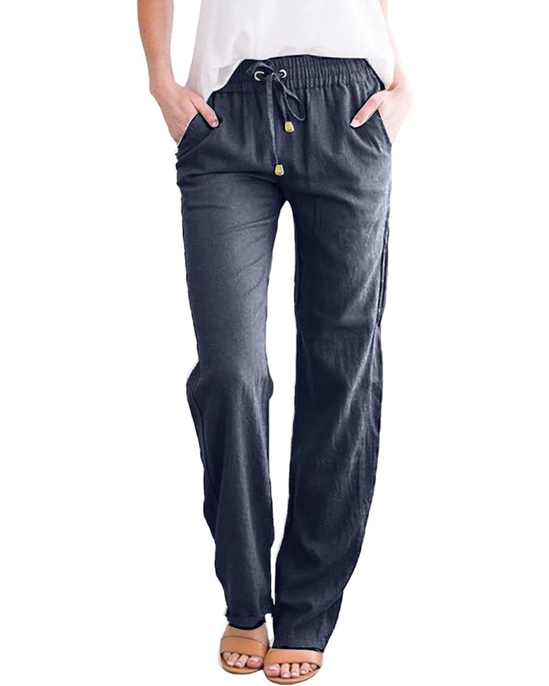 Womens Casual Pants Straight Leg Drawstring Elastic High Waist Loose Comfy Trousers with Pockets Trendy Pants 2024 3-navy $17...