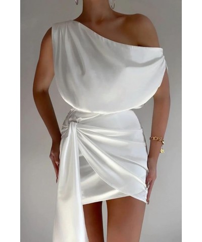 Women's Sexy Summer Fashion One-Shoulder Frilly Sheath Dress Sexy Fitted Cocktail Dress Mini Dress Y2K Dress White $19.75 Dre...