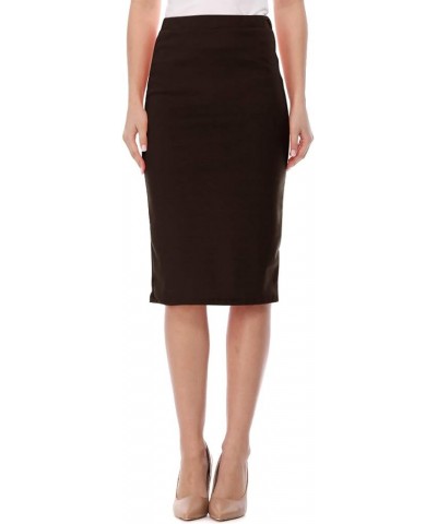 Women's Casual Elastic Band High Waist Stretch Office Work Solid Midi Skirt Made in USA Hsk00806 Brown $13.17 Skirts
