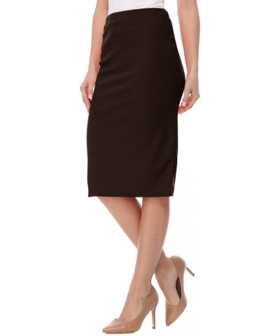 Women's Casual Elastic Band High Waist Stretch Office Work Solid Midi Skirt Made in USA Hsk00806 Brown $13.17 Skirts