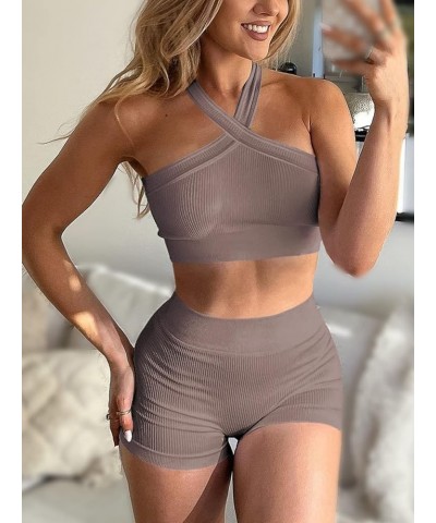 Ribbed Women Workout Sets 2 Piece Seamless Matching Gym Yoga Work Out Set A_lotusrootpurple Yoga $16.80 Activewear