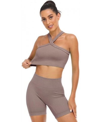 Ribbed Women Workout Sets 2 Piece Seamless Matching Gym Yoga Work Out Set A_lotusrootpurple Yoga $16.80 Activewear