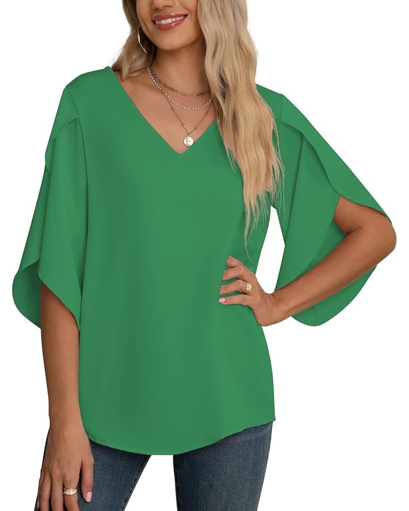 Women's Fall Casual 3/4 Ruffled Sleeve Chiffon Blouse Tops for Women Bright Green $15.80 Blouses