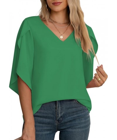 Women's Fall Casual 3/4 Ruffled Sleeve Chiffon Blouse Tops for Women Bright Green $15.80 Blouses