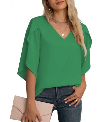 Women's Fall Casual 3/4 Ruffled Sleeve Chiffon Blouse Tops for Women Bright Green $15.80 Blouses