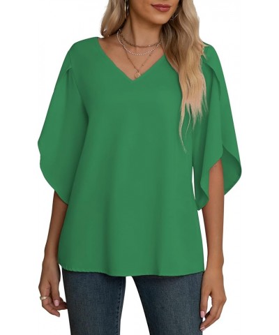 Women's Fall Casual 3/4 Ruffled Sleeve Chiffon Blouse Tops for Women Bright Green $15.80 Blouses