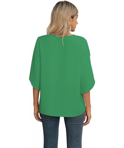 Women's Fall Casual 3/4 Ruffled Sleeve Chiffon Blouse Tops for Women Bright Green $15.80 Blouses