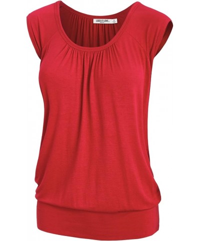 Women's Scoop Neck Short Sleeve Solid/Print/Dip-Dye Sweetheart Top S-3XL Plus Size Wt1054_red $13.54 Sweaters