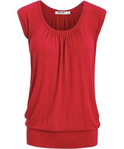 Women's Scoop Neck Short Sleeve Solid/Print/Dip-Dye Sweetheart Top S-3XL Plus Size Wt1054_red $13.54 Sweaters