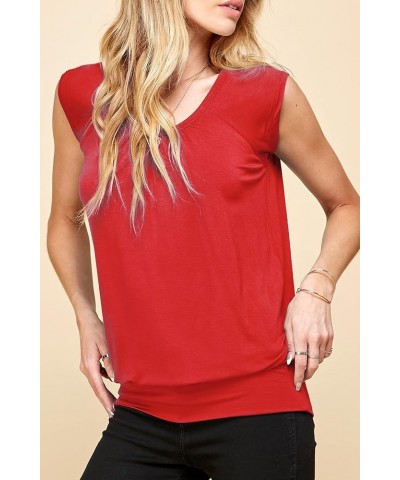 Women's Scoop Neck Short Sleeve Solid/Print/Dip-Dye Sweetheart Top S-3XL Plus Size Wt1054_red $13.54 Sweaters