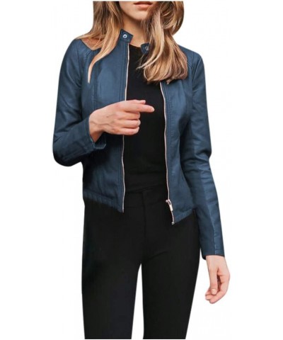 Women Jacket Coat Faux Leather Coats Zip Long Sleeve Cardigan Biker Motor Aviator Jackets Short Punk Cropped Outwear Coats fo...