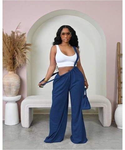 Women Casual High Waisted Wide Leg Pants Suspender Jumpsuits Overalls Loose Trousers Romper Blue $22.22 Overalls